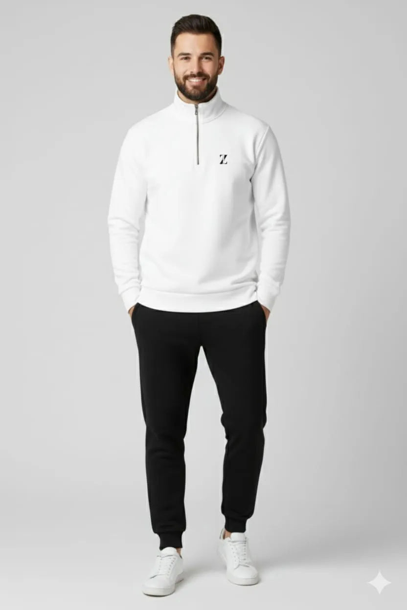 Quarter Zipper In White And Black Colour