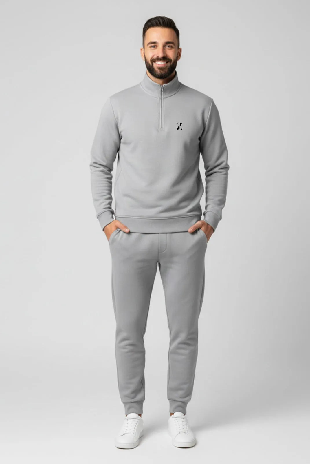 Quarter Zipper In Gery Colour