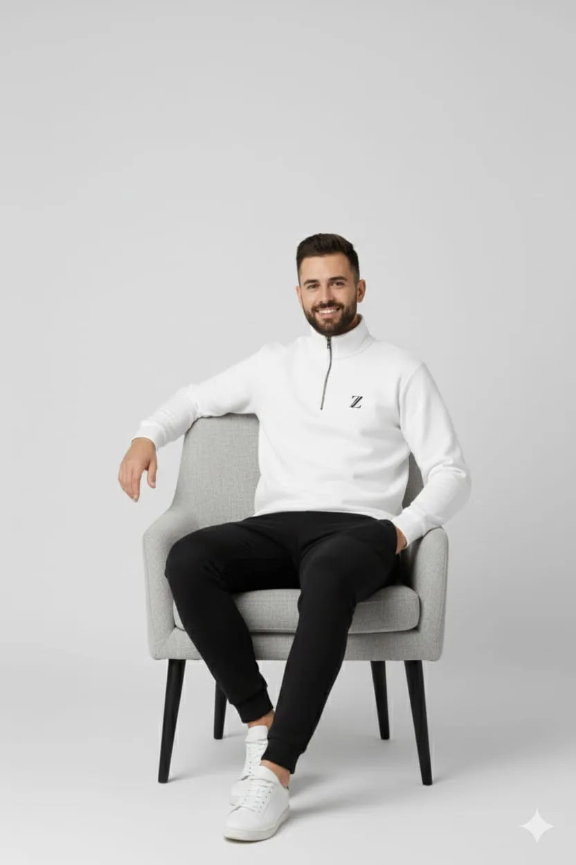 Quarter Zipper In White And Black Colour