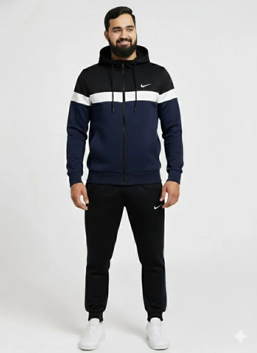 Navy blue white block Hoody & Trouser
