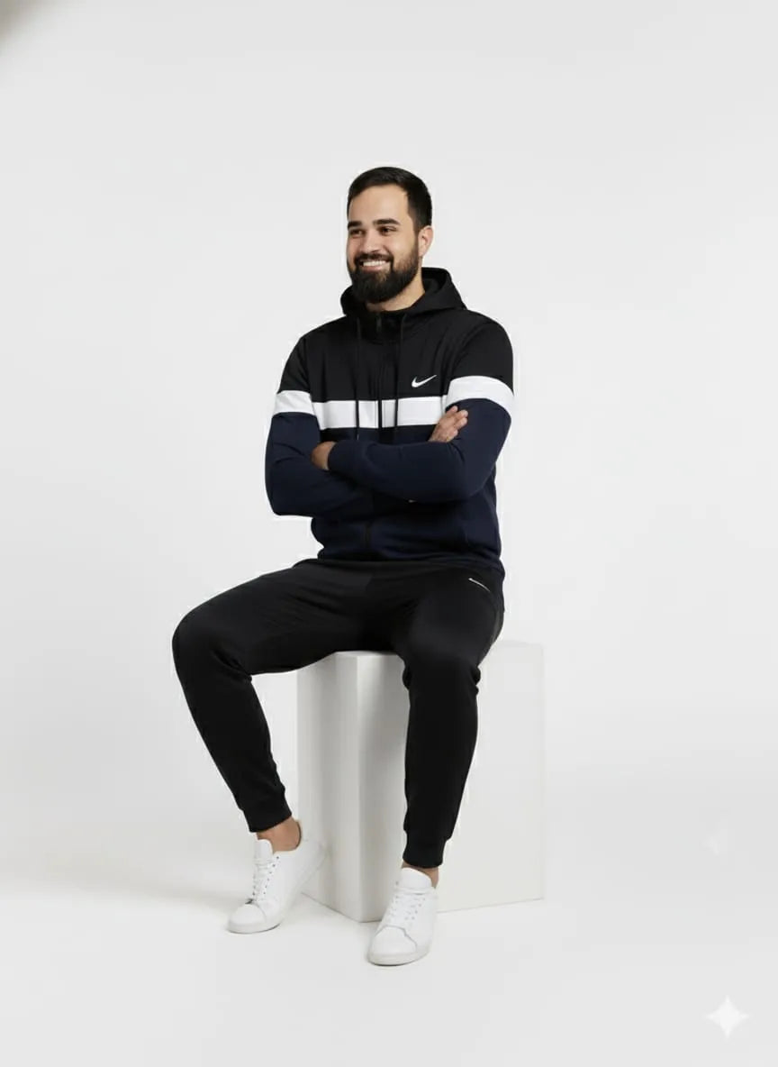 Navy blue white block Hoody & Trouser