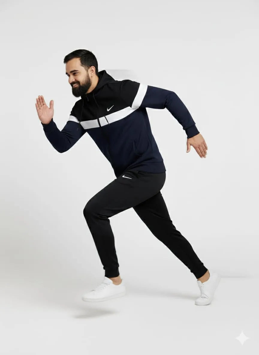 Navy blue white block Hoody & Trouser