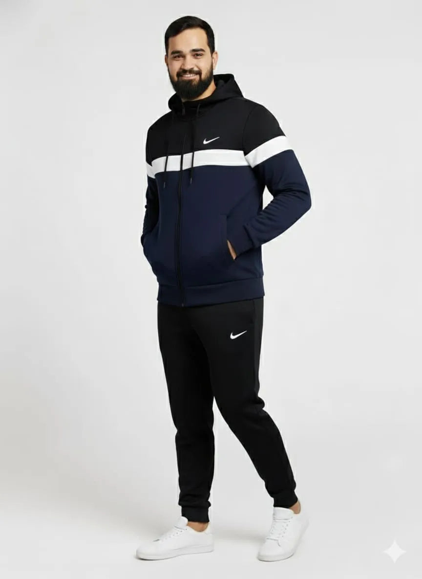 Navy blue white block Hoody & Trouser