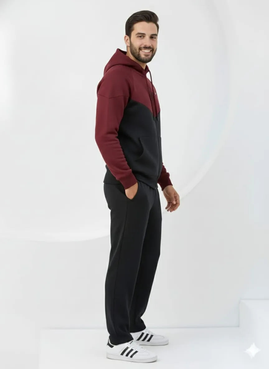 Maroon Edge Oversized ZipUp Upper - Premium Cotton Micro Fleece