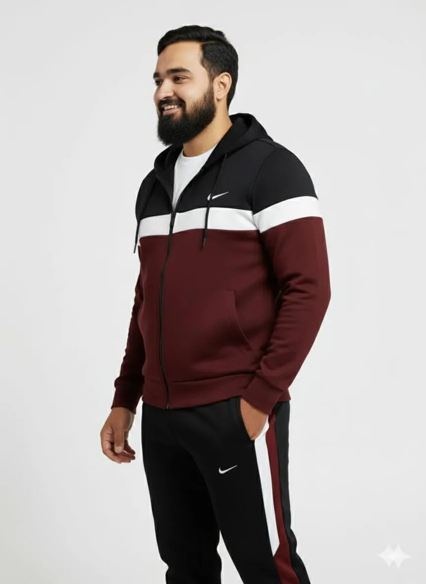 Mehroon white block Hoody & Trouser