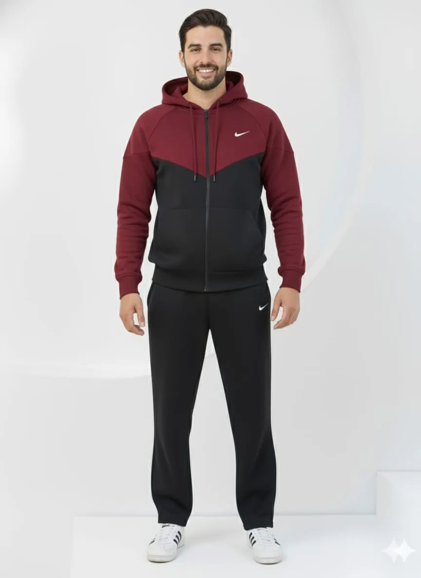 Maroon Edge Oversized ZipUp Upper - Premium Cotton Micro Fleece