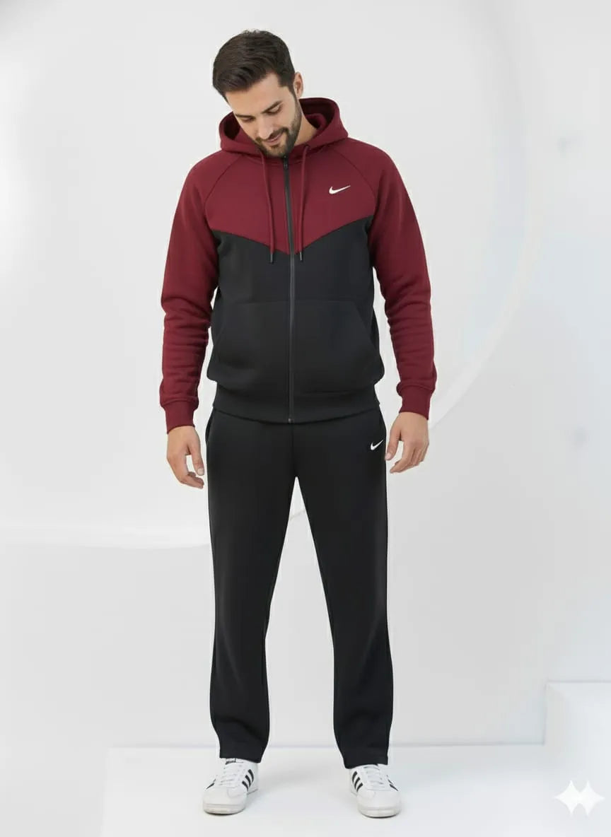 Maroon Edge Oversized ZipUp Upper - Premium Cotton Micro Fleece