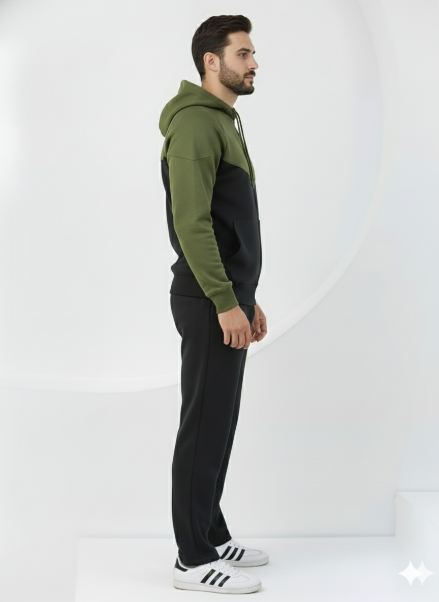 Olive green Edge Oversized ZipUp Upper - Premium Cotton Micro Fleece