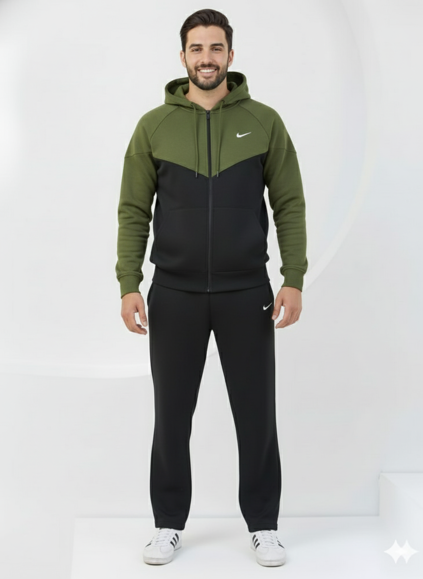 Olive green Edge Oversized ZipUp Upper - Premium Cotton Micro Fleece