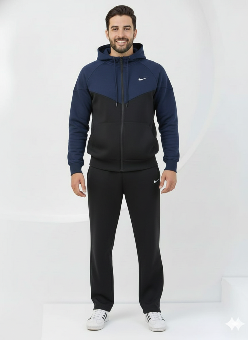 Navy Edge Oversized ZipUp Upper - Premium Cotton Micro Fleece