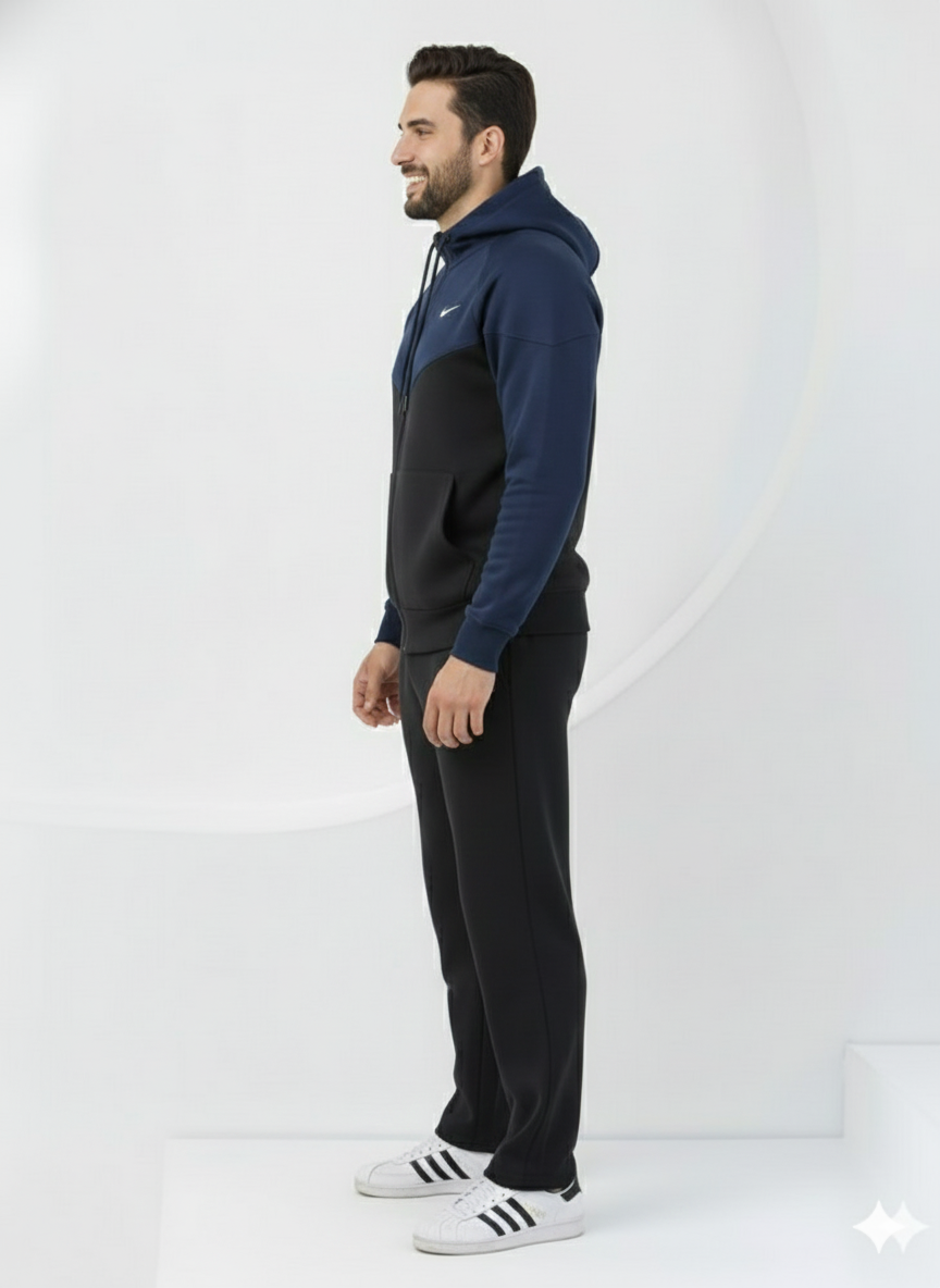 Navy Edge Oversized ZipUp Upper - Premium Cotton Micro Fleece